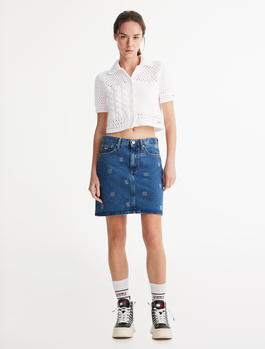 Perforated Camp Collar Cardigan, Ancient White Perforated Camp Collar Cardigan