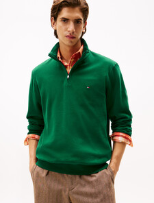 French Rib Knit 1/4 Zip Sweater, Ornamental Green, hi-res
