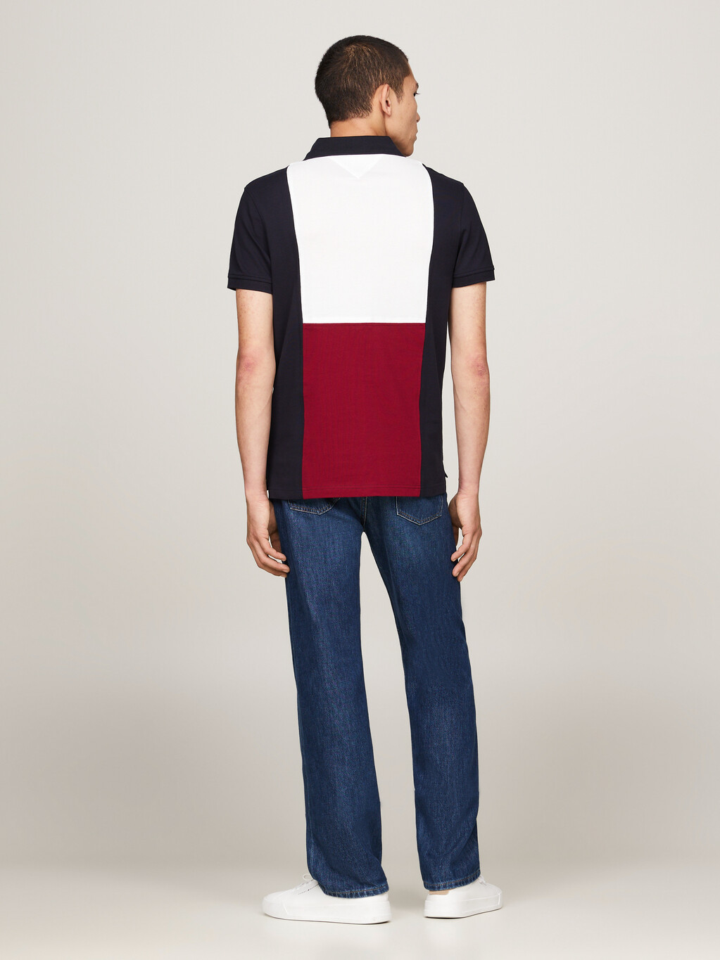 Colour-Blocked Back Regular Polo Shirt, Desert Sky / Ecru / Rouge, hi-res