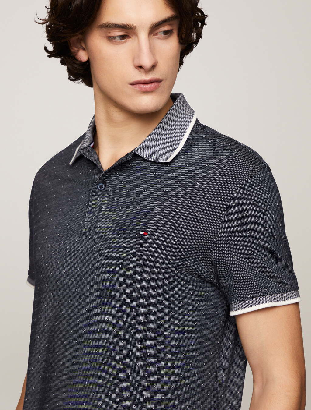 Interlock Micropattern Organic Cotton Polo, Aop Desert Sky, hi-res