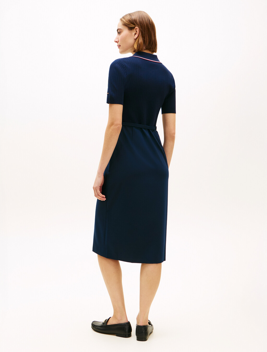 Asia Fit Mixed Media Short Sleeve Dress, Dark Night Navy, hi-res