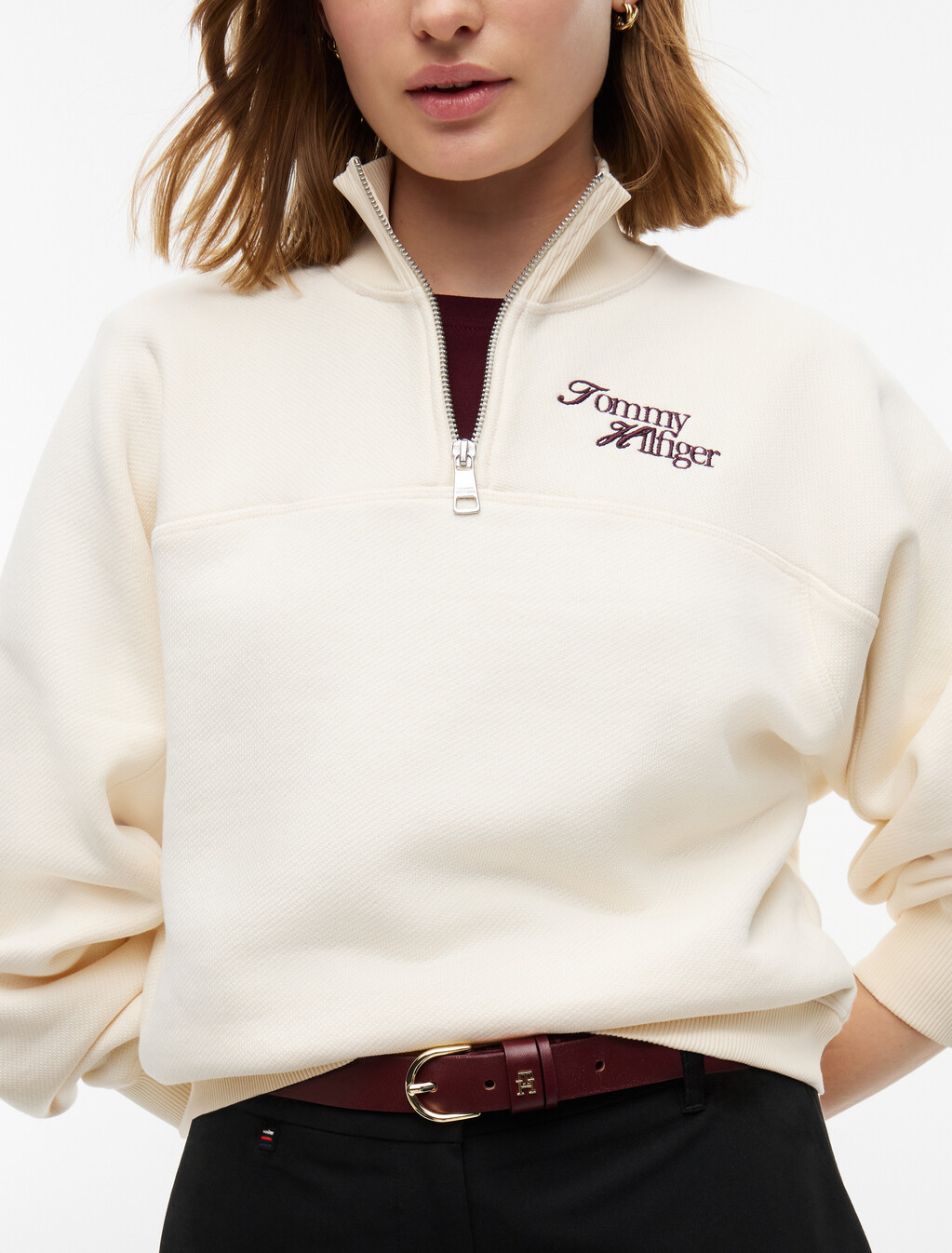 Logo Relaxed Terry Quarter-Zip Sweatshirt, Cream, hi-res