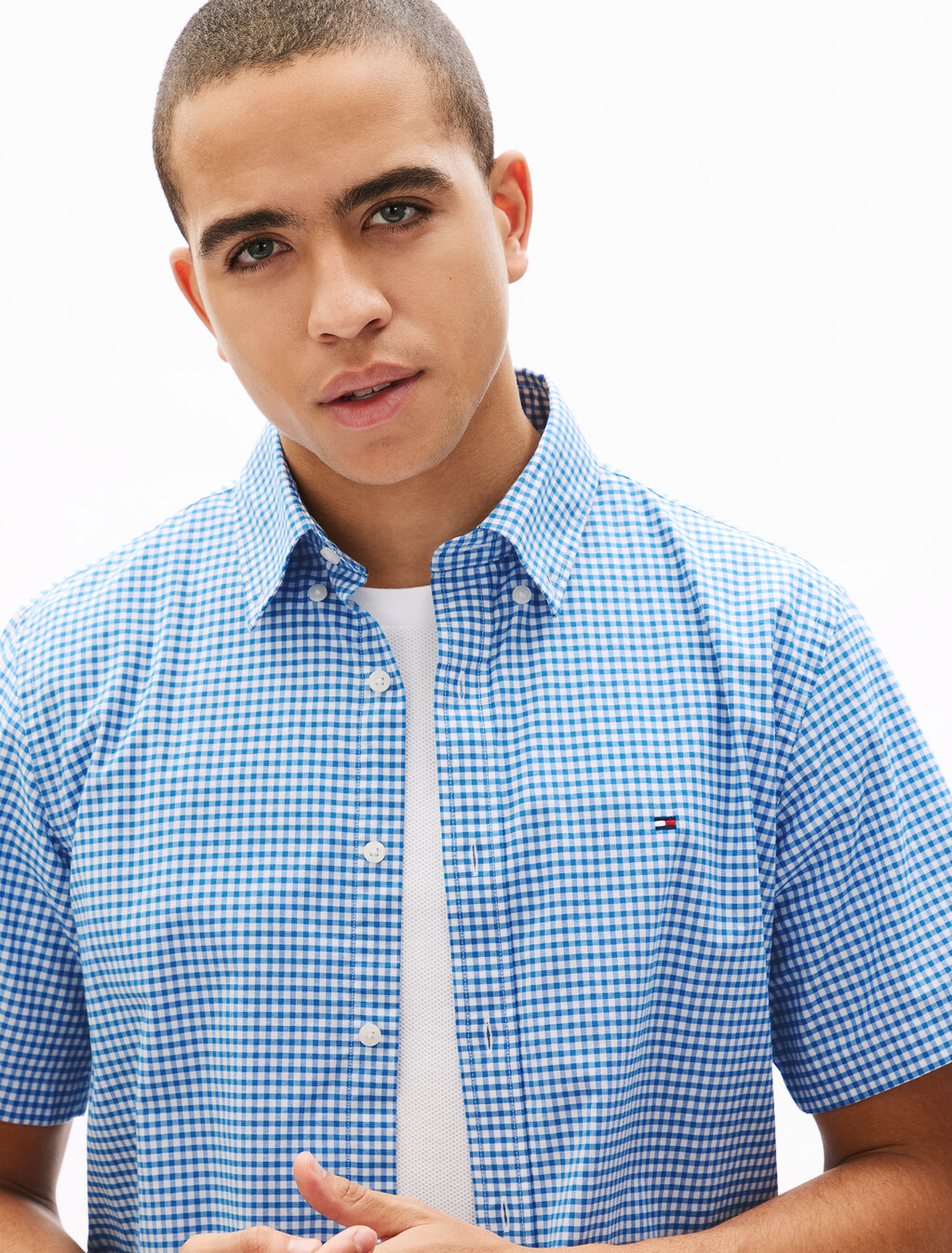 牛津布方格短袖襯衫, Shirt blue / Check, hi-res