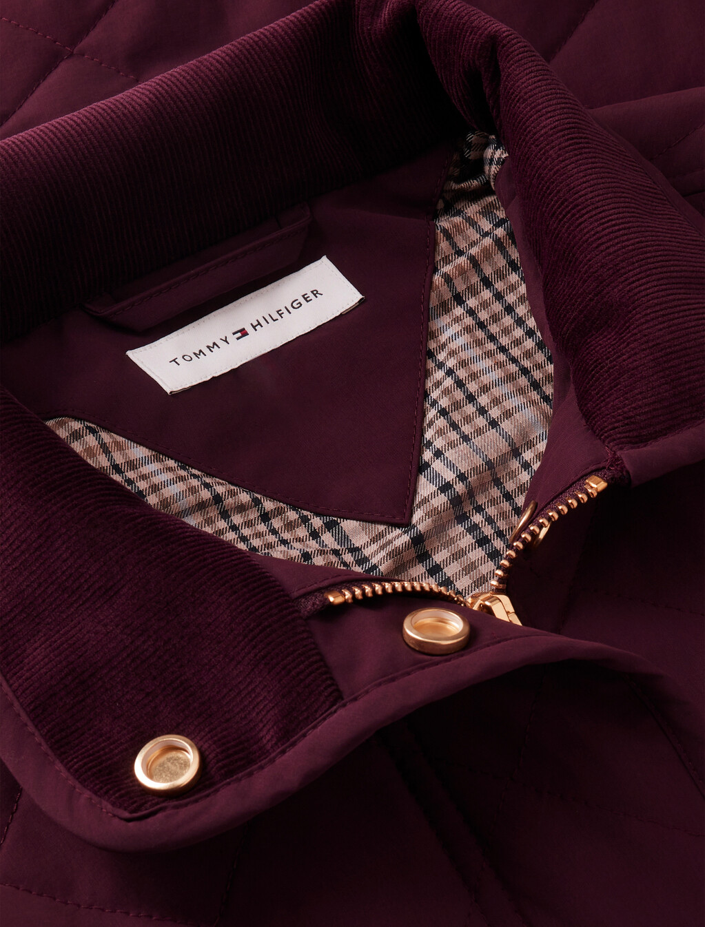 Crest Embroidery Square Quilted Hooded Jacket, Deep Burgundy, hi-res