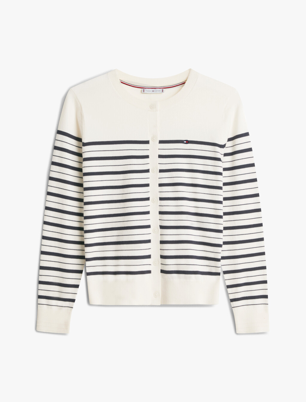 Jersey Crew Neck Cardigan, Calico/Dark Night Navy Multi Stp, hi-res