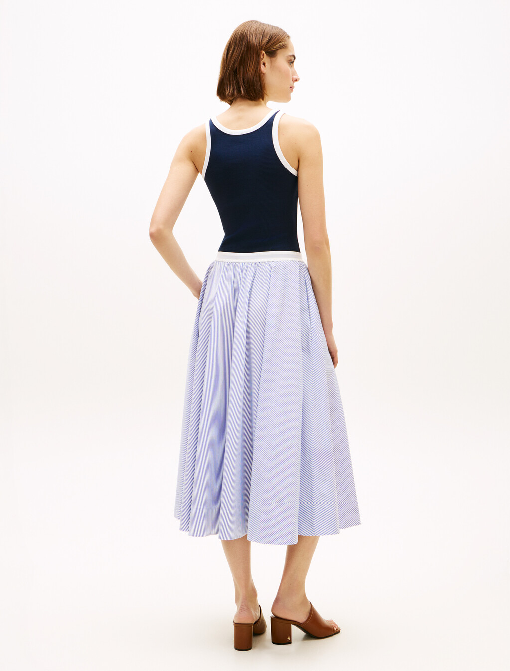 Logo Waistband Midi A-Line Skirt, Misty Lazuli Blue Stripe, hi-res