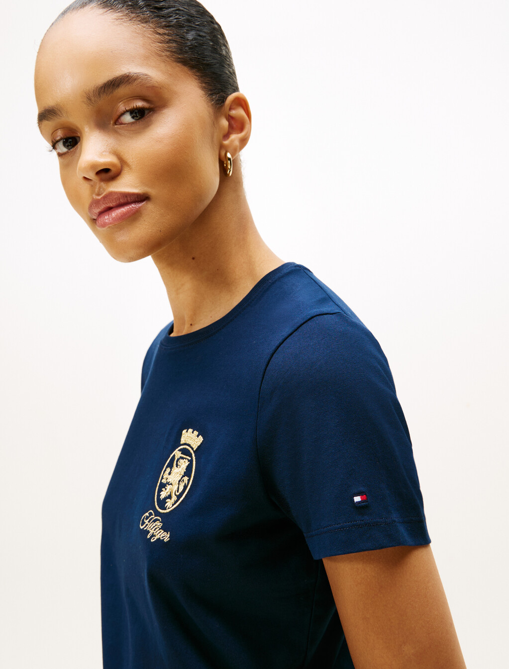 TH Crest Embroidery Crew Neck T-Shirt, Dark Night Navy, hi-res