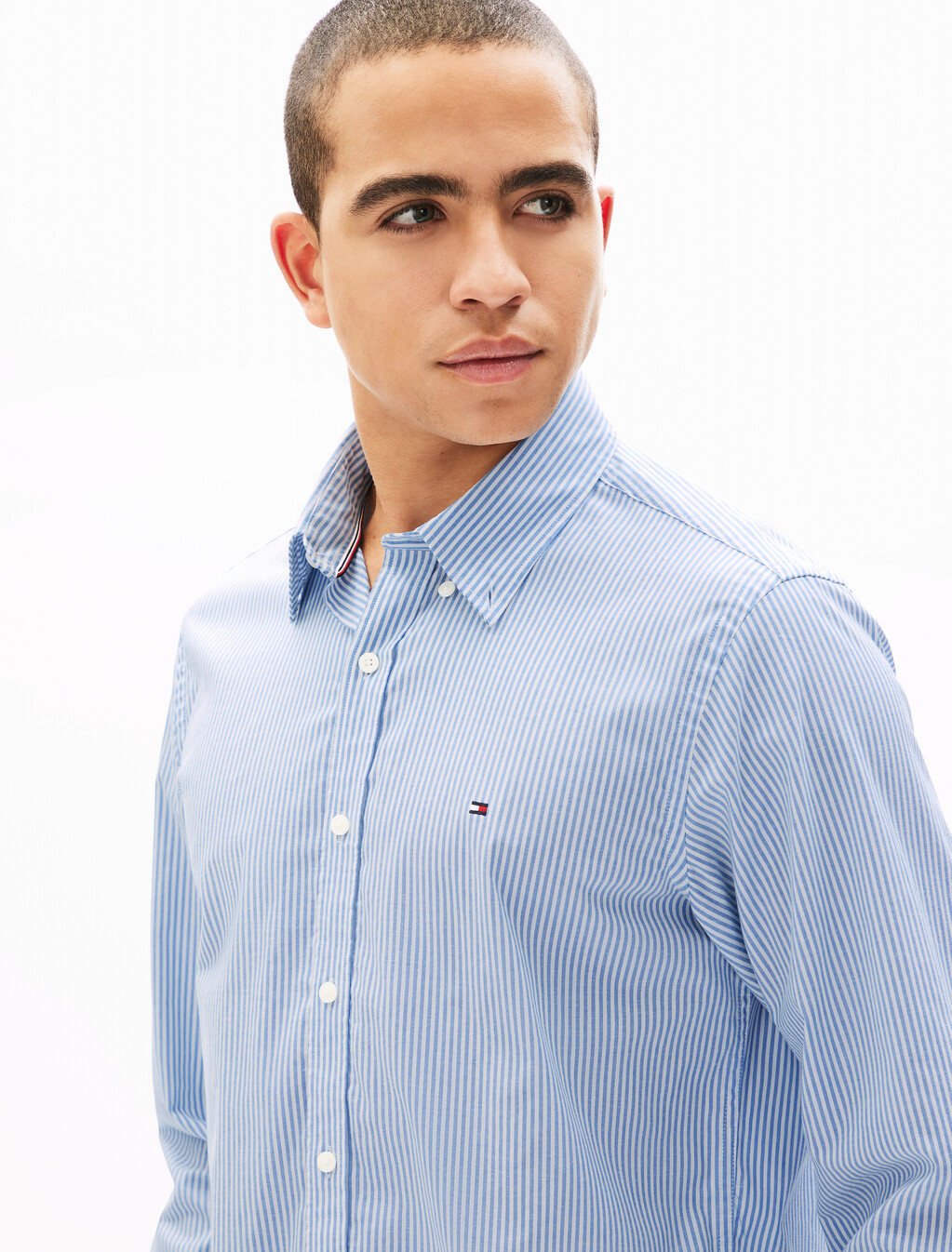 牛津條紋長袖襯衫, Shirt Blue / Stripes, hi-res