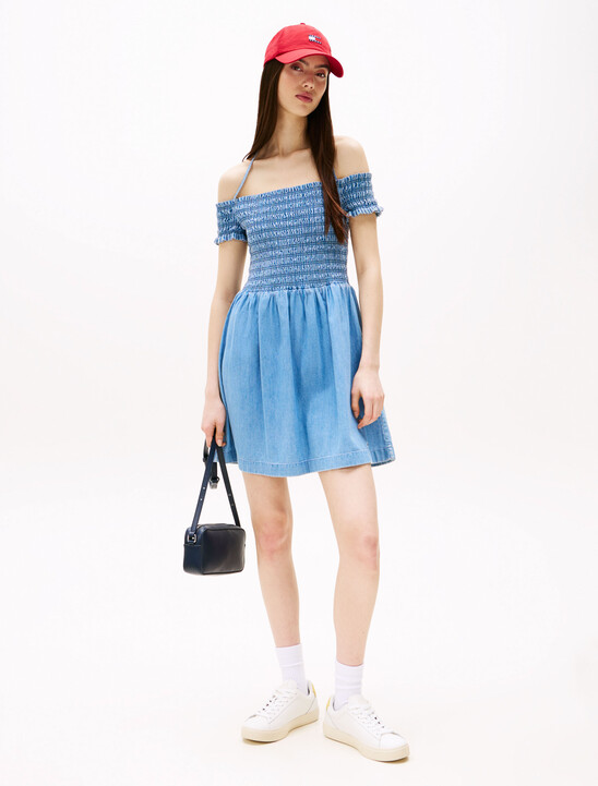 Chambray Fit And Flare Mini Dress