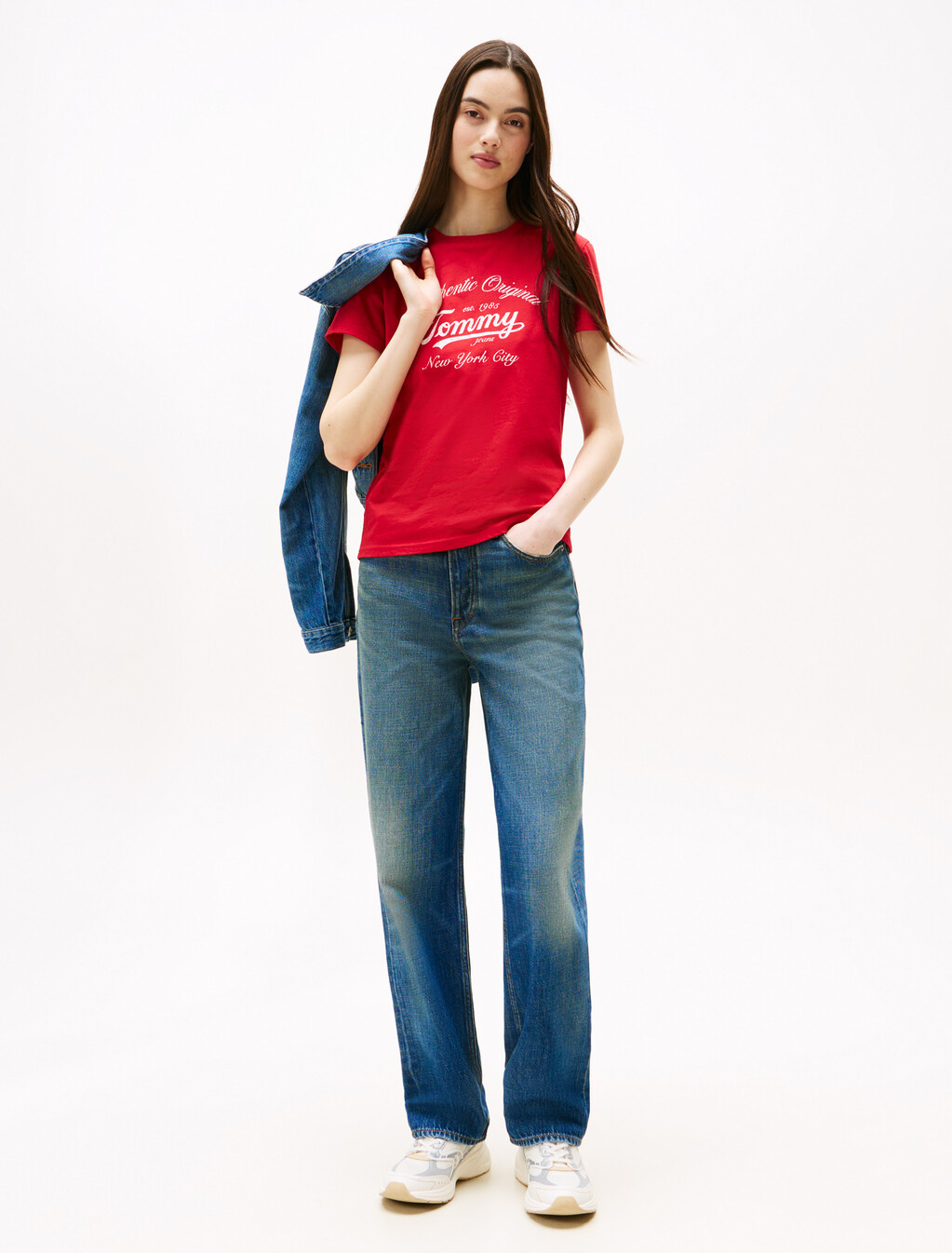高腰直筒牛仔褲, Denim Medium, hi-res