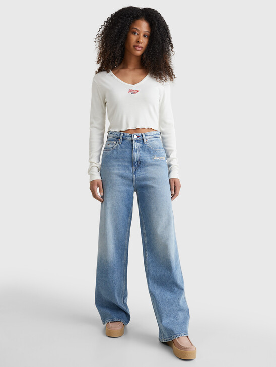 TOMMY JEANS BABY CROPPED RIB KNIT SCRIPT TOP