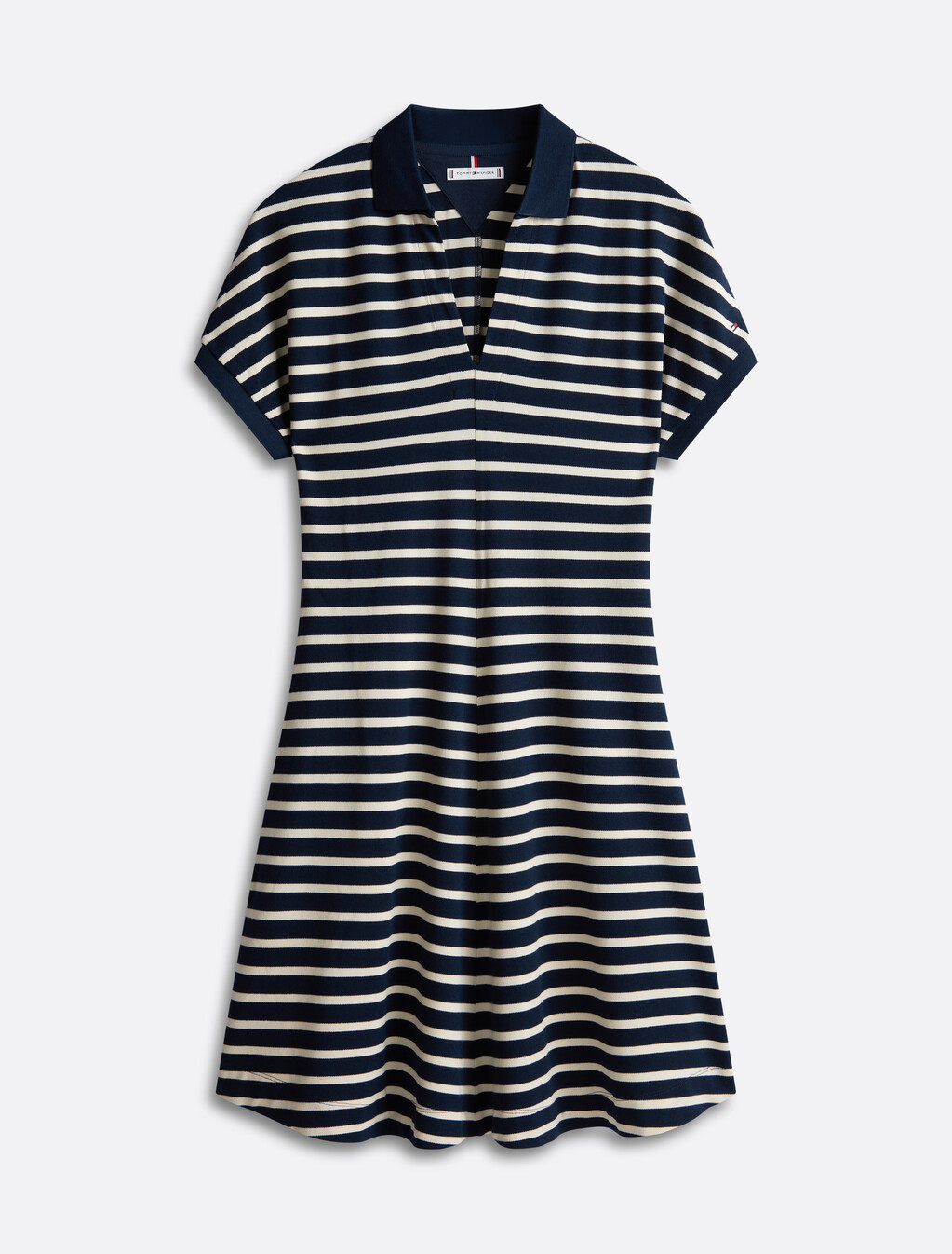 亞洲版型萊賽爾修身喇叭 Polo 連身裙, Dark Night Navy/Calico Stp, hi-res