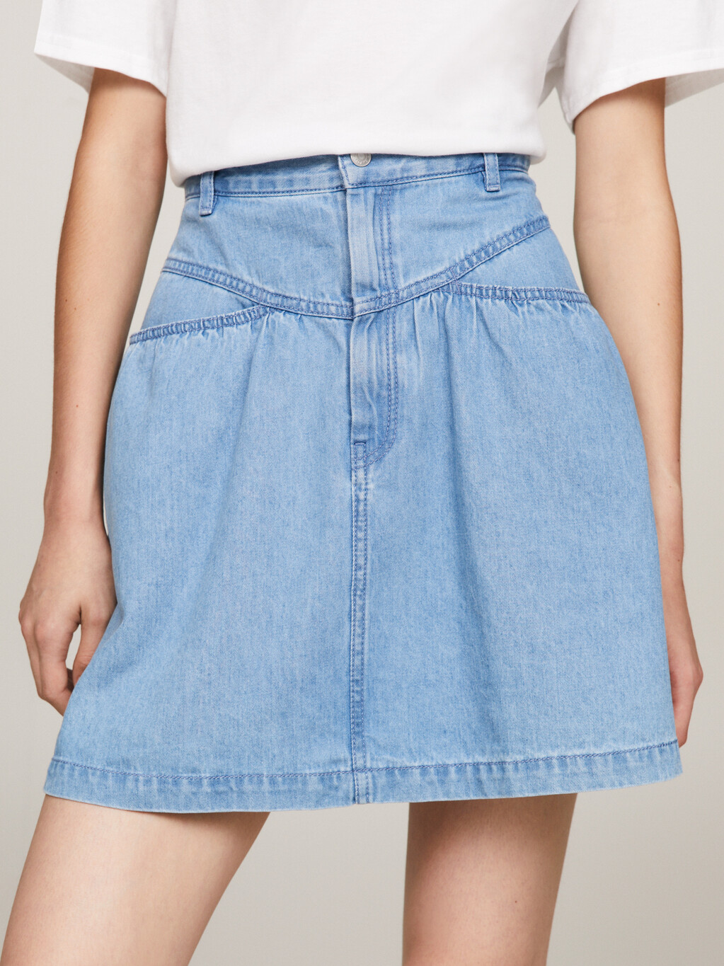 Chambray Denim Mini Skirt, Denim Medium, hi-res