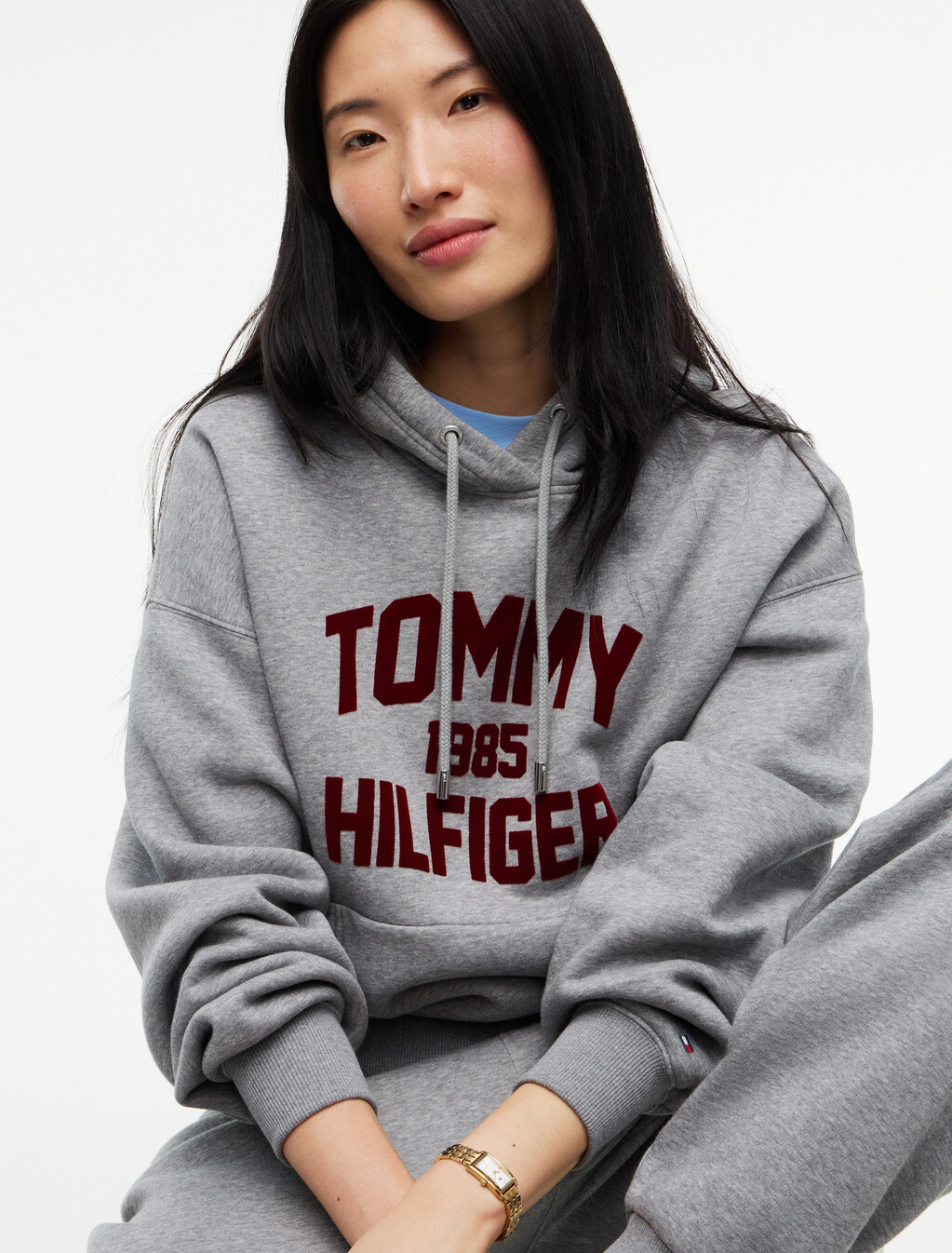 Flock Varsity Logo Relaxed Fleece Hoody, Medium Grey Heather, hi-res