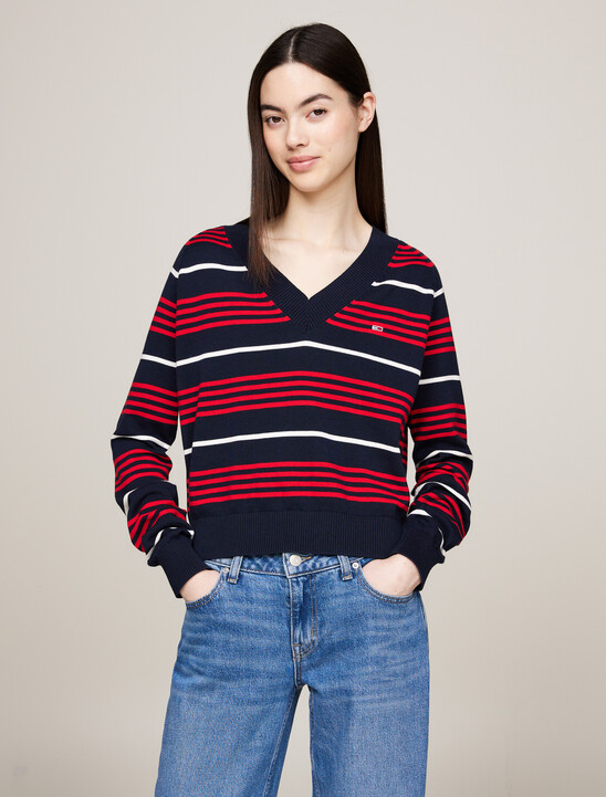 Relaxed V-Neck Stripe Jumper