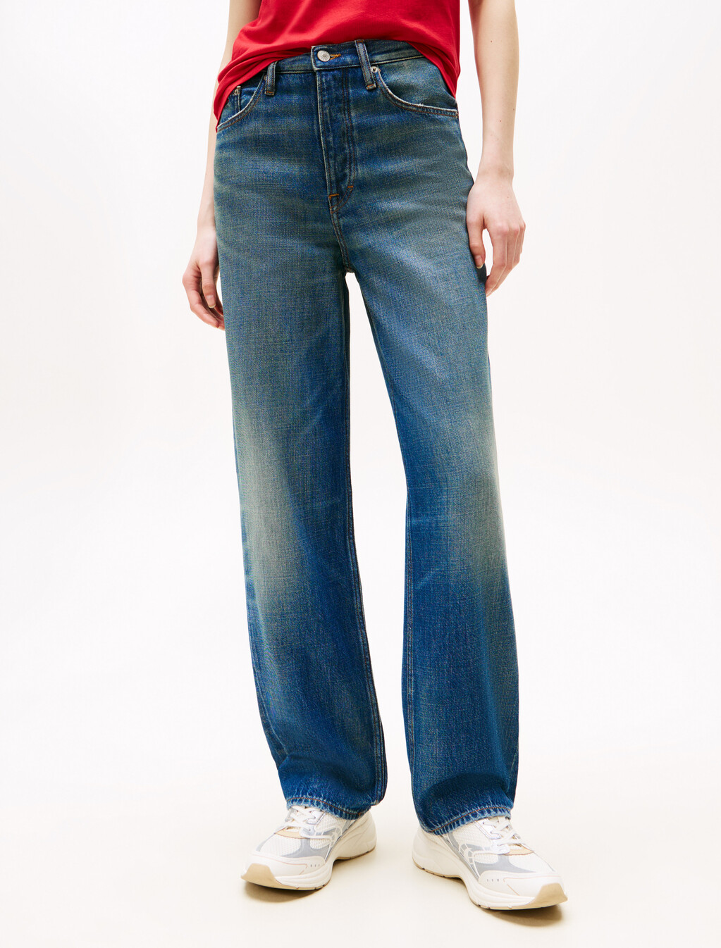 高腰直筒牛仔褲, Denim Medium, hi-res