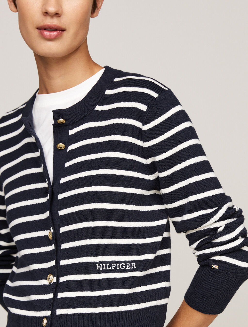 Stripe Slim Cardigan, Breton Stp Ivory Petal/  Dsrt Sky, hi-res