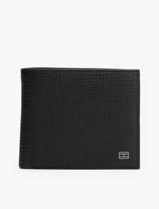 Hilfiger 旗幟皮革卡片及零錢雙折銀包, Black, hi-res