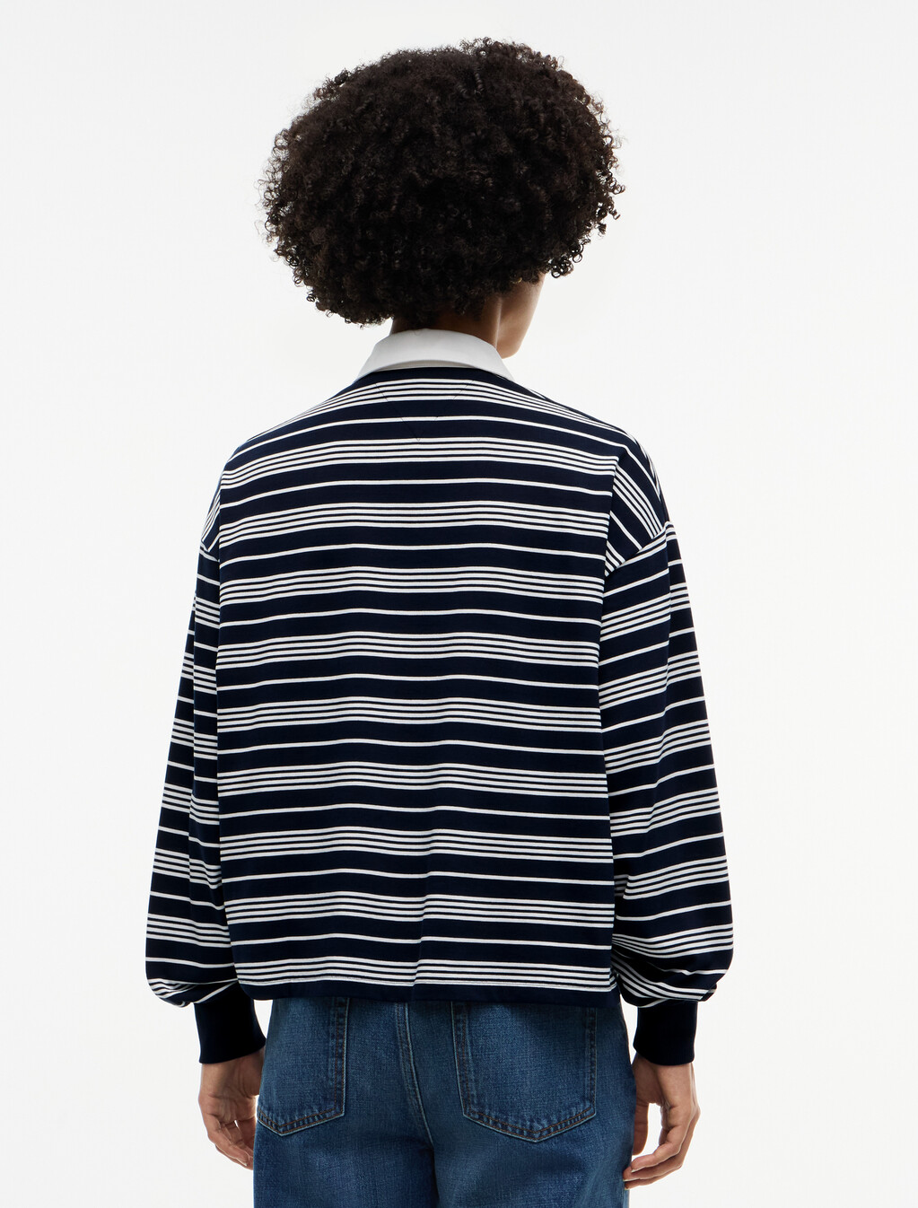 Rugby Stripe Relaxed Polo Sweatshirt, Broken Stripe Dark Blue / Ecru, hi-res