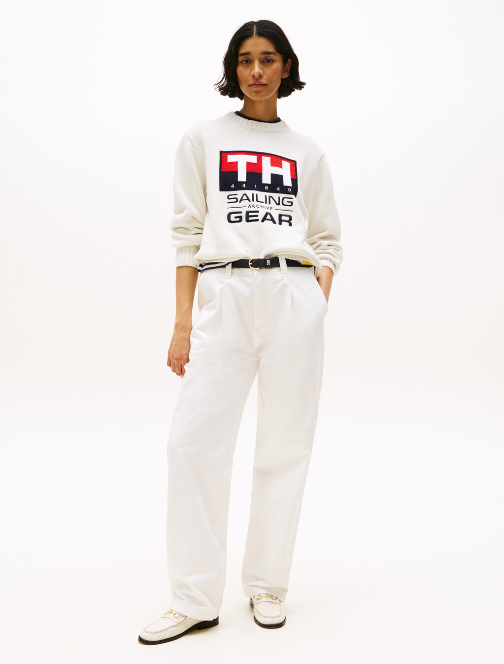 Hilfiger Sailing Rib-Knit Intarsia Logo Jumper, Ivory, hi-res
