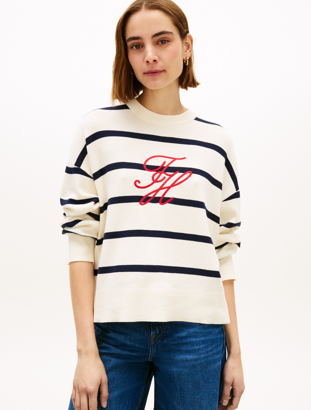 Premium Knit Logo Embroidery Relaxed Jumper, Big Stp Calico/Dark N Navy, hi-res