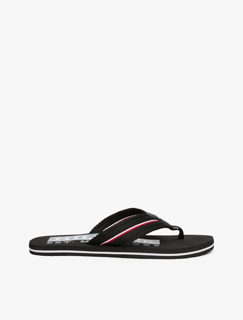 Signature Tape Webbing Flip-Flops, Black, hi-res