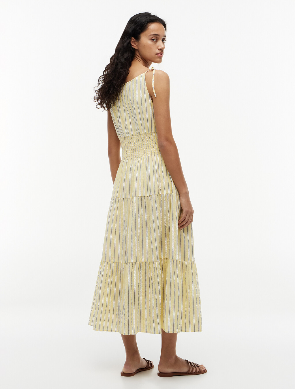 Self-Tie Strap Smock Midi Dress, Liquorice Stp Citronella, hi-res