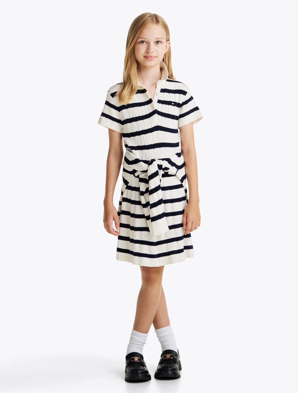 條紋絞花針織連身裙, Ivory Petal Navy Stripes, hi-res