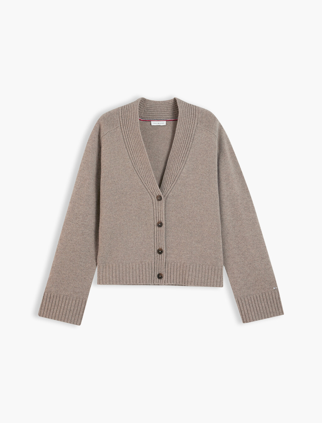 Cashmere Blend Relaxed V-Neck Cardigan, Soft Taupe Melange, hi-res