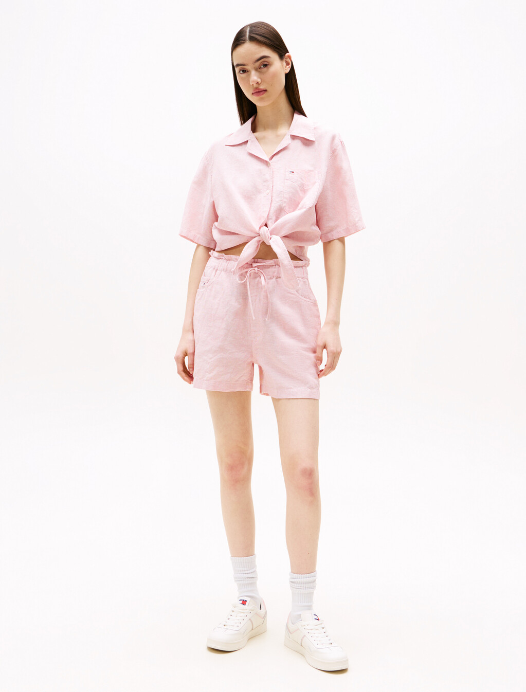 Cropped Cotton Linen Shirt, Precious Pink/Stripe, hi-res