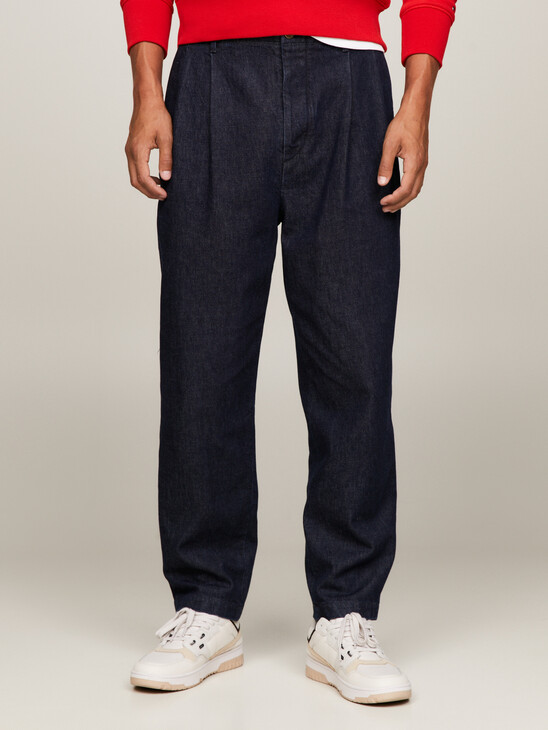 Denim Pleated Relaxed Fit Chinos
