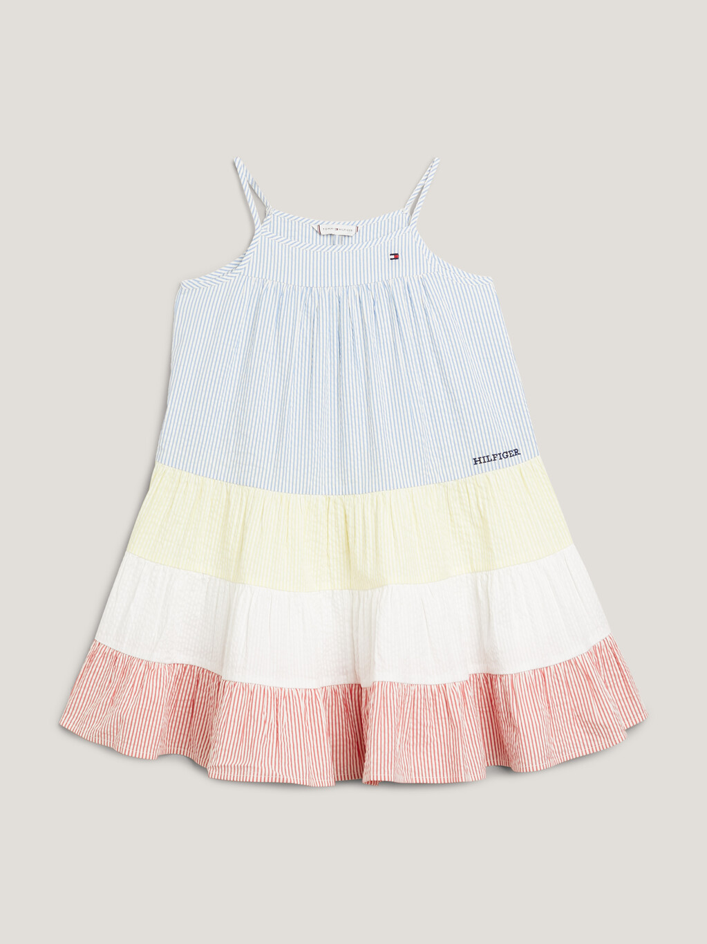 混合條紋泡泡紗疊層連身裙, Multi Stripe, hi-res