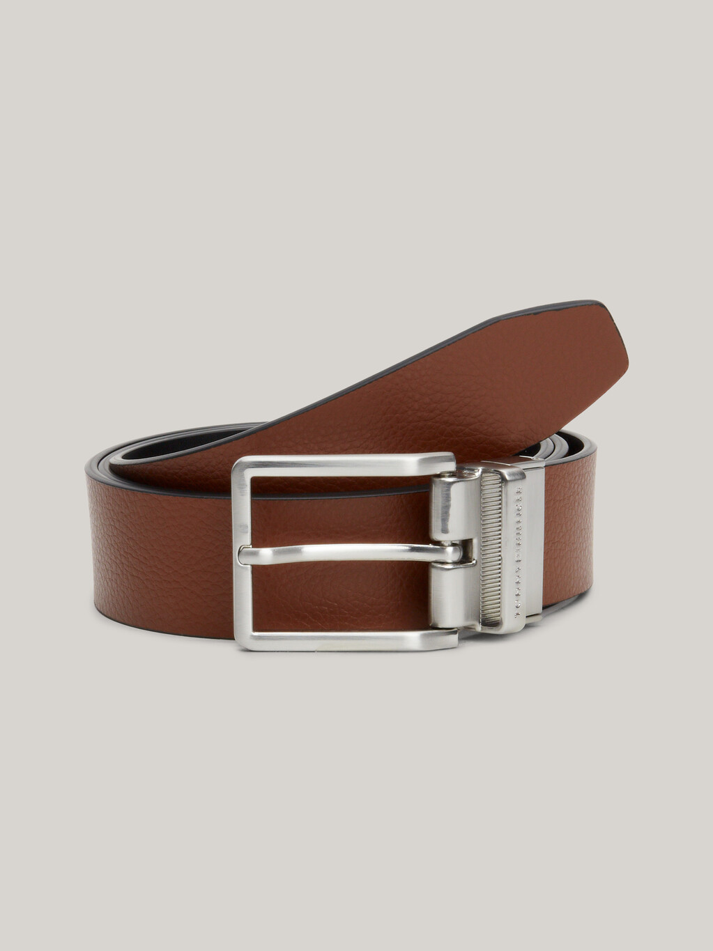 Logo Square Buckle Reversible Leather Belt, Black / Winter Cognac, hi-res