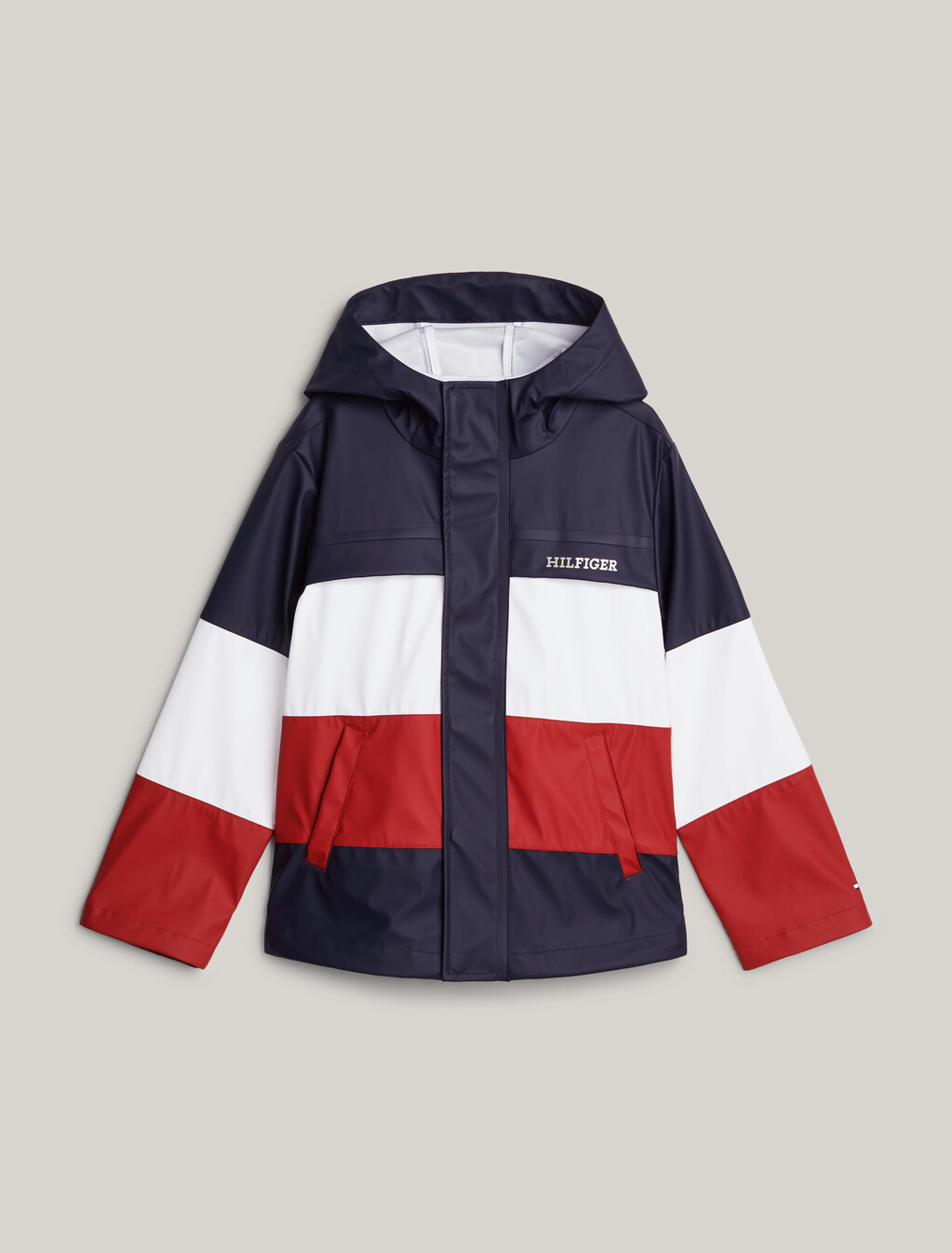 Colour-Blocked Hooded Windbreaker, Red / White /  Blue, hi-res