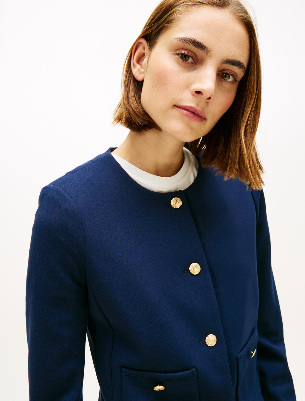 Ponte Gold Button Jacket, Dark Night Navy, hi-res