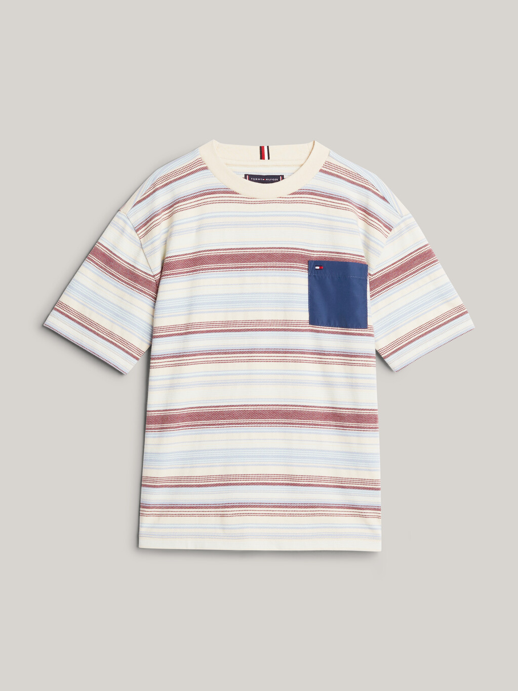 Stripe Contrast Pocket T-Shirt, Red / Blue Mix  Stripes, hi-res