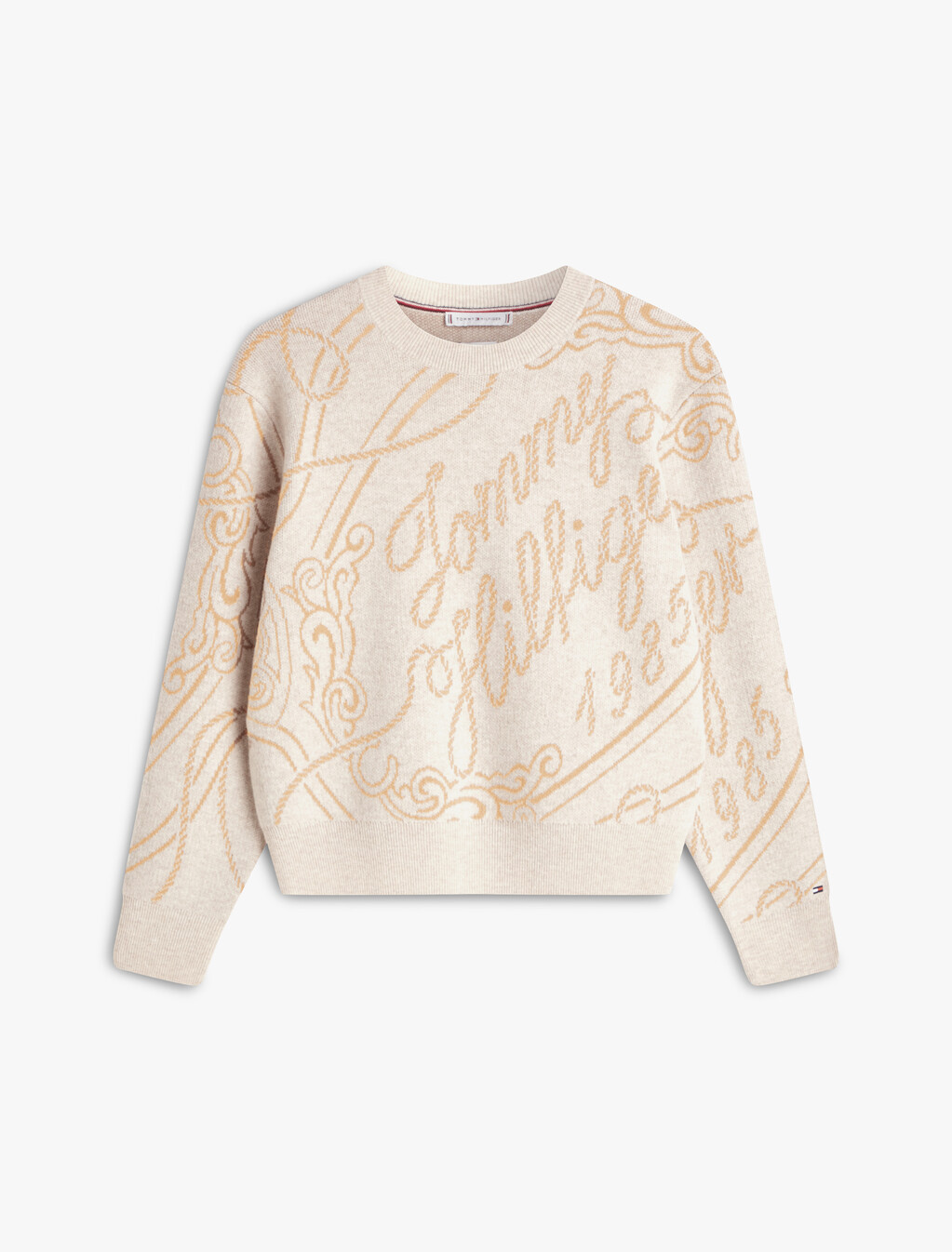 Logo Jacquard Cashmere Crewneck Sweater, Classic Beige Htr, hi-res