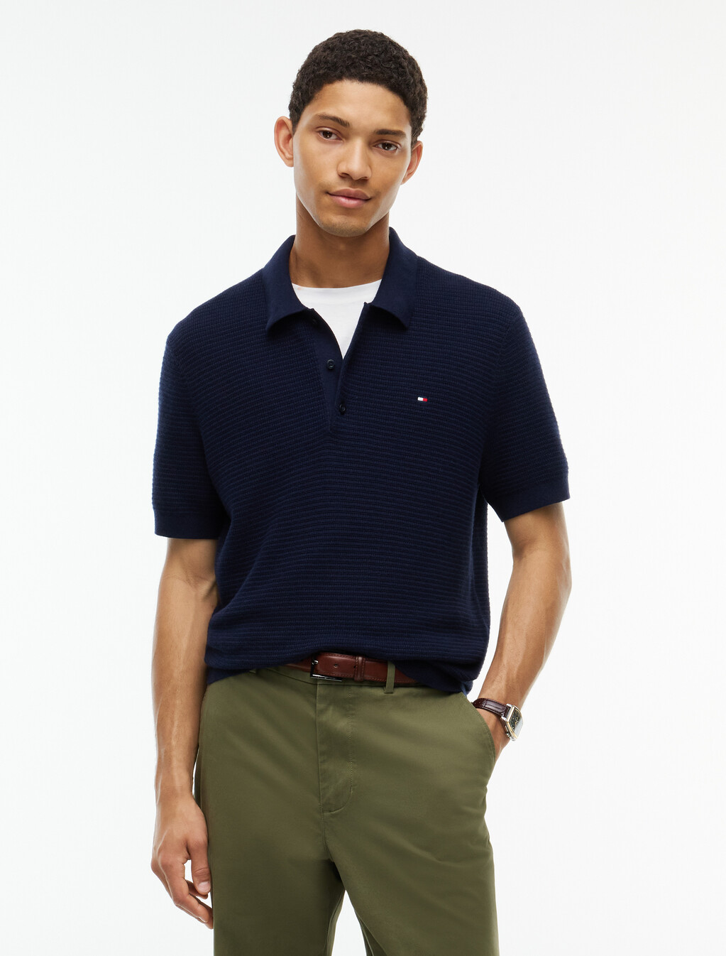 標準版型山羊絨混紡 Polo 衫, Navy Blue, hi-res