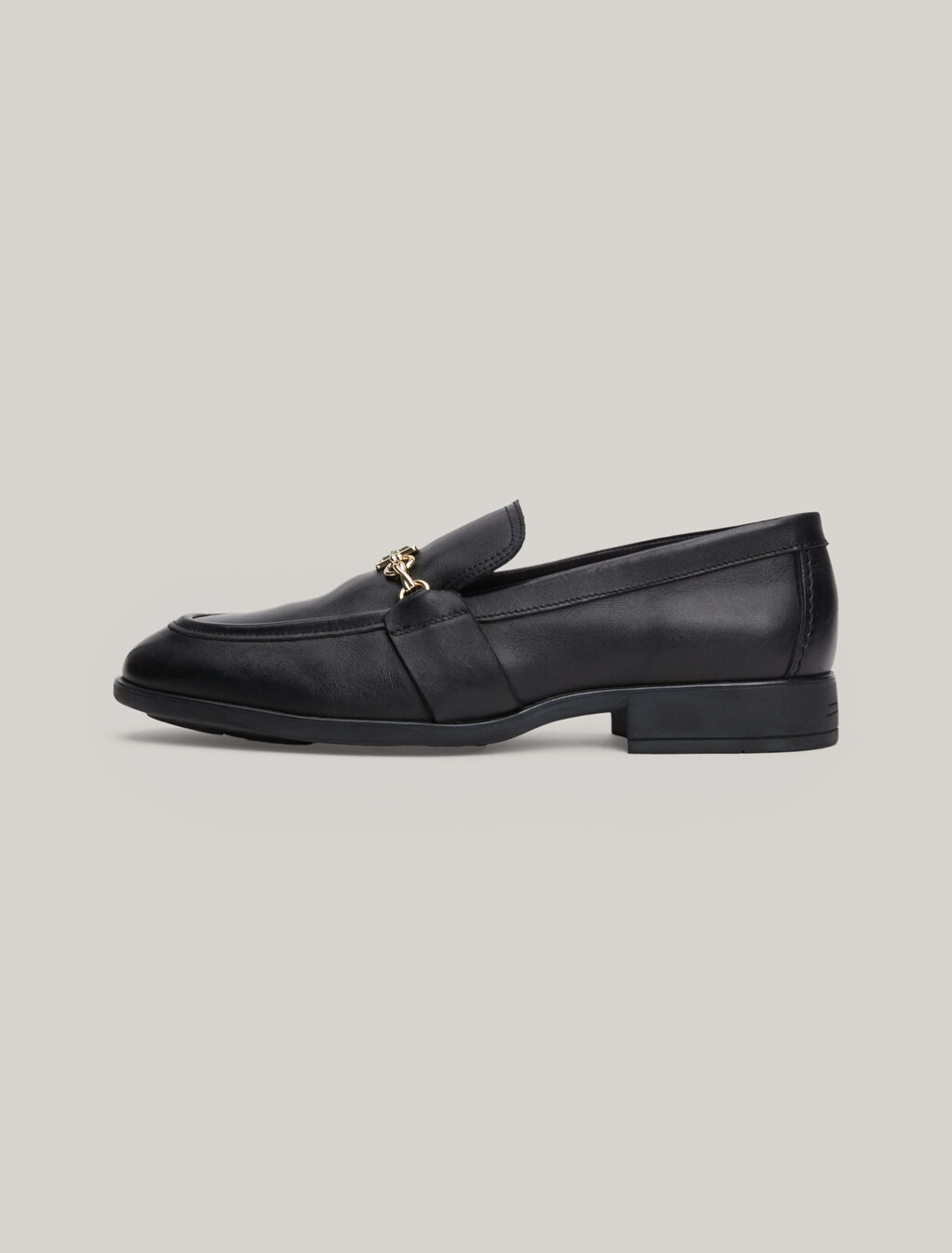 Chain Detail Leather Loafers, Black, hi-res