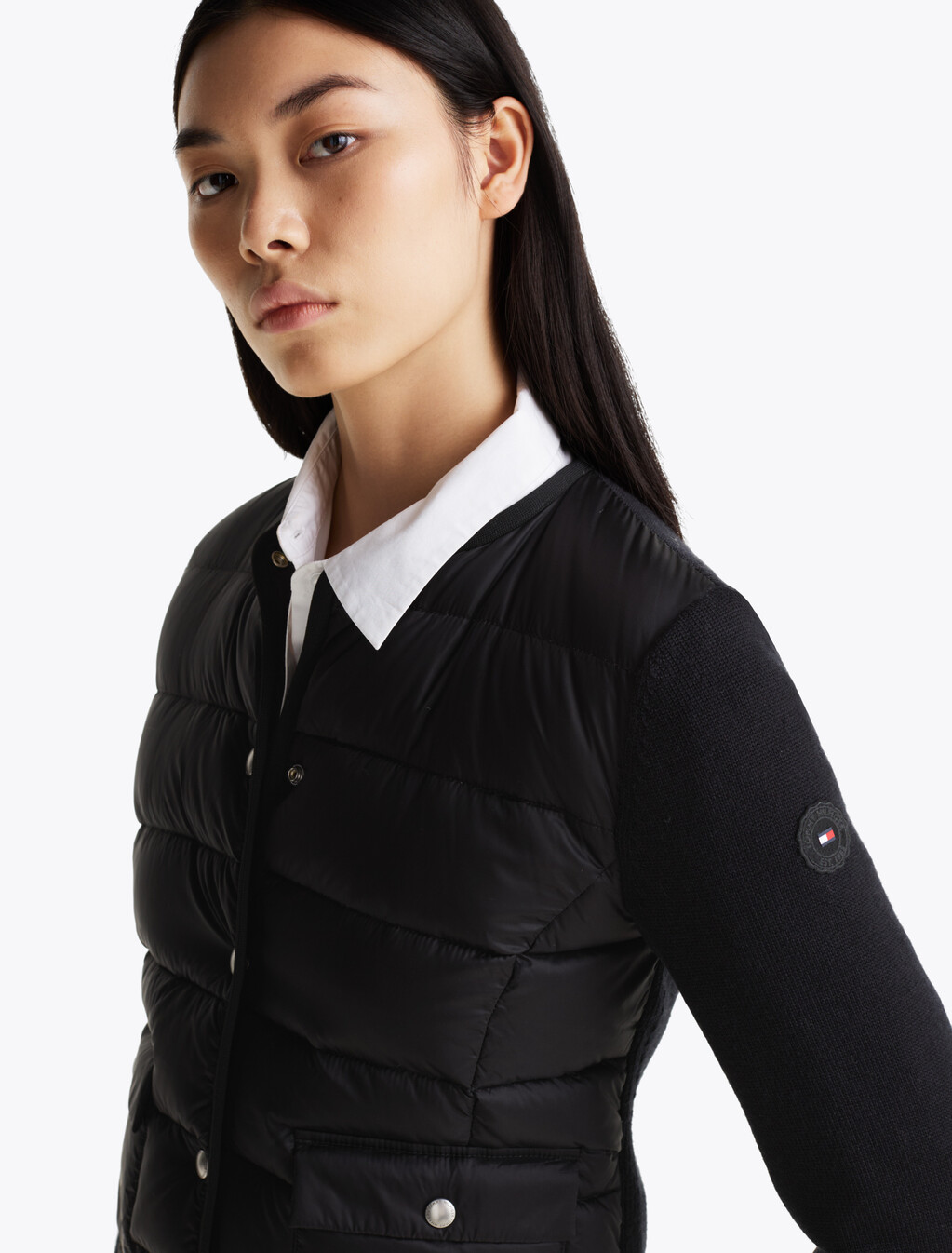 Down Contrast Quilted Jacket, Black, hi-res