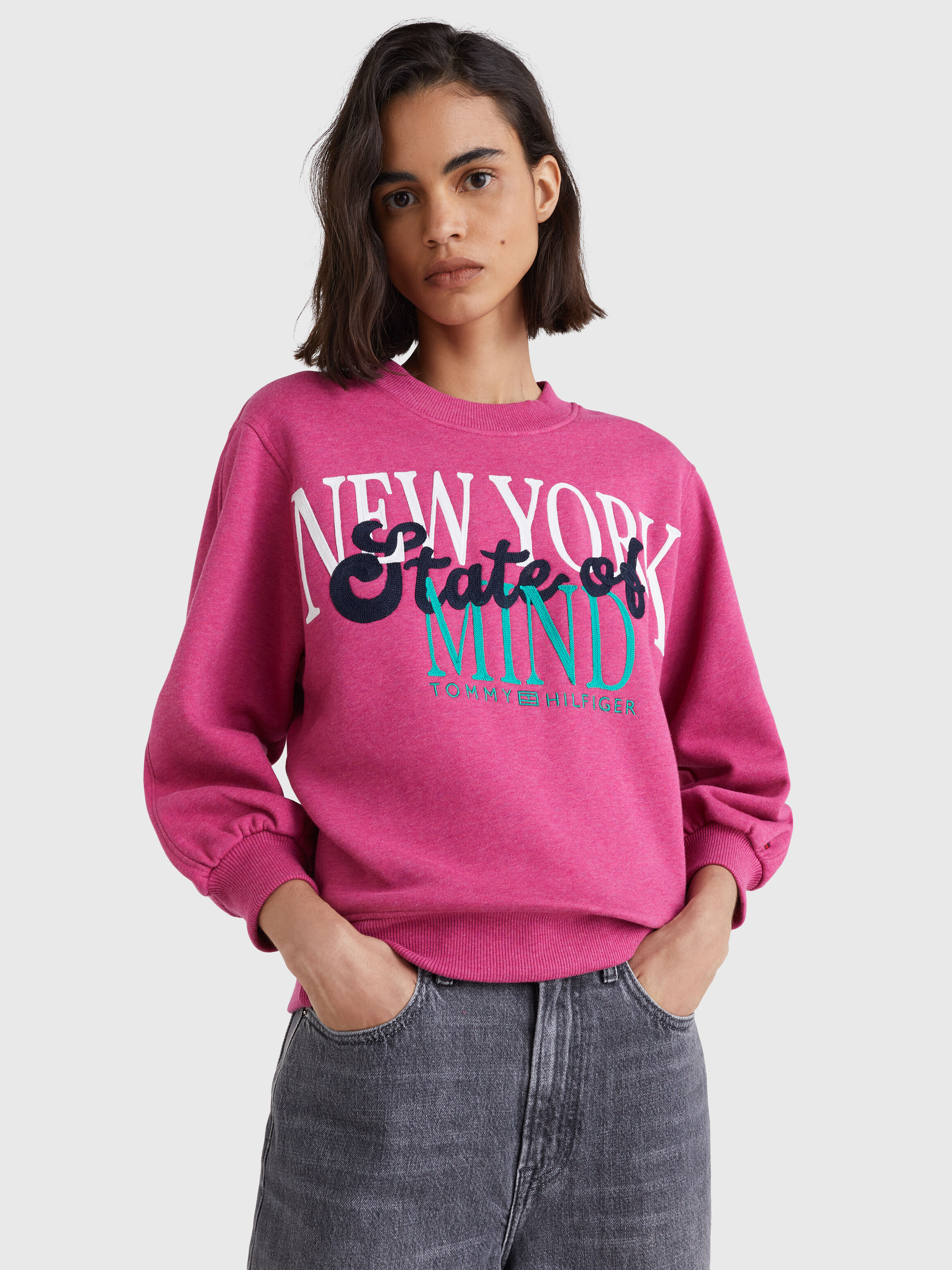 Pink puff sleeve sweatshirt online
