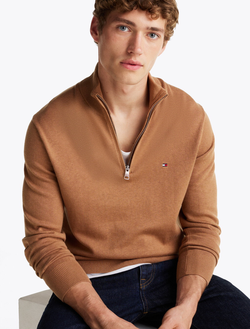 Zip-Neck Jumper, Safari Canvas, hi-res