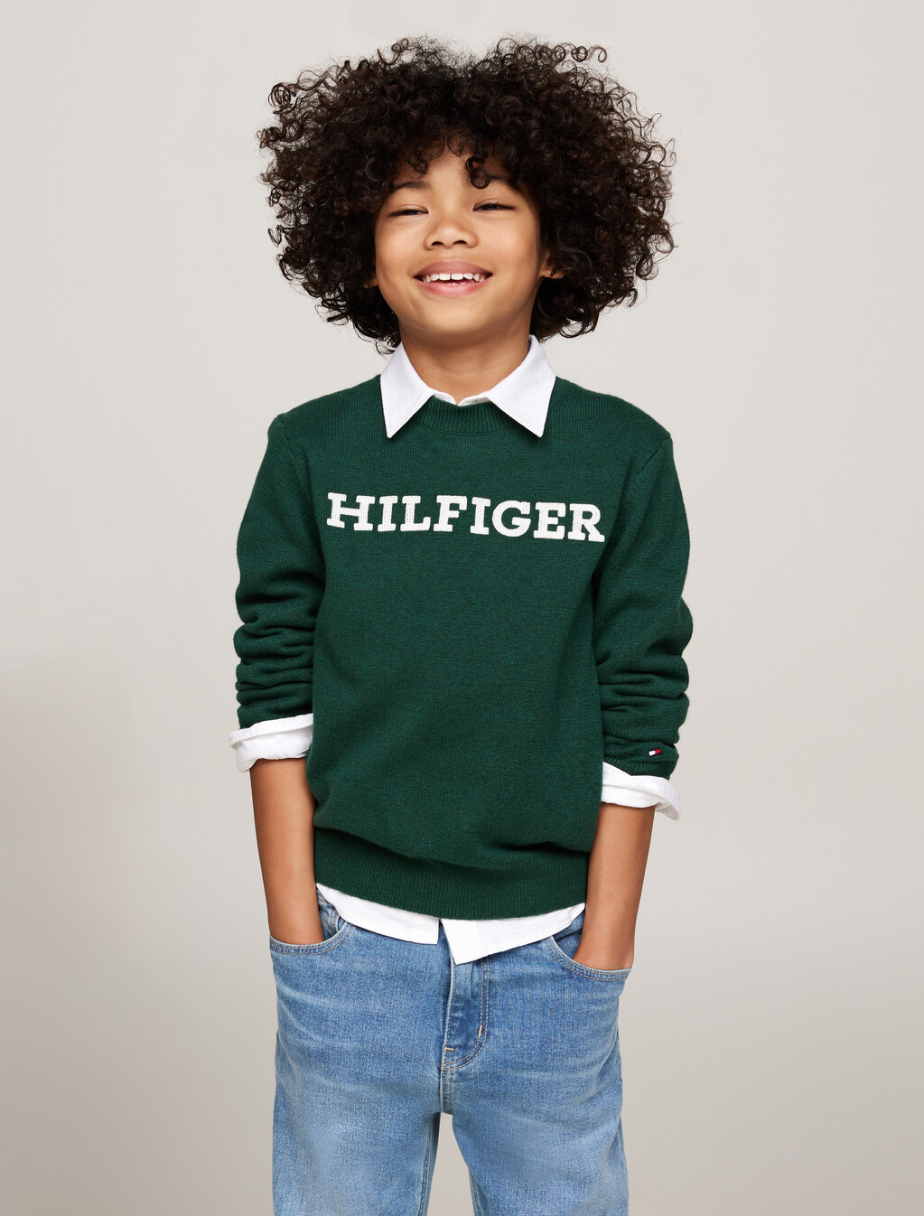 Hilfiger Monotype Crew Neck Jumper, Ornamental Green, hi-res