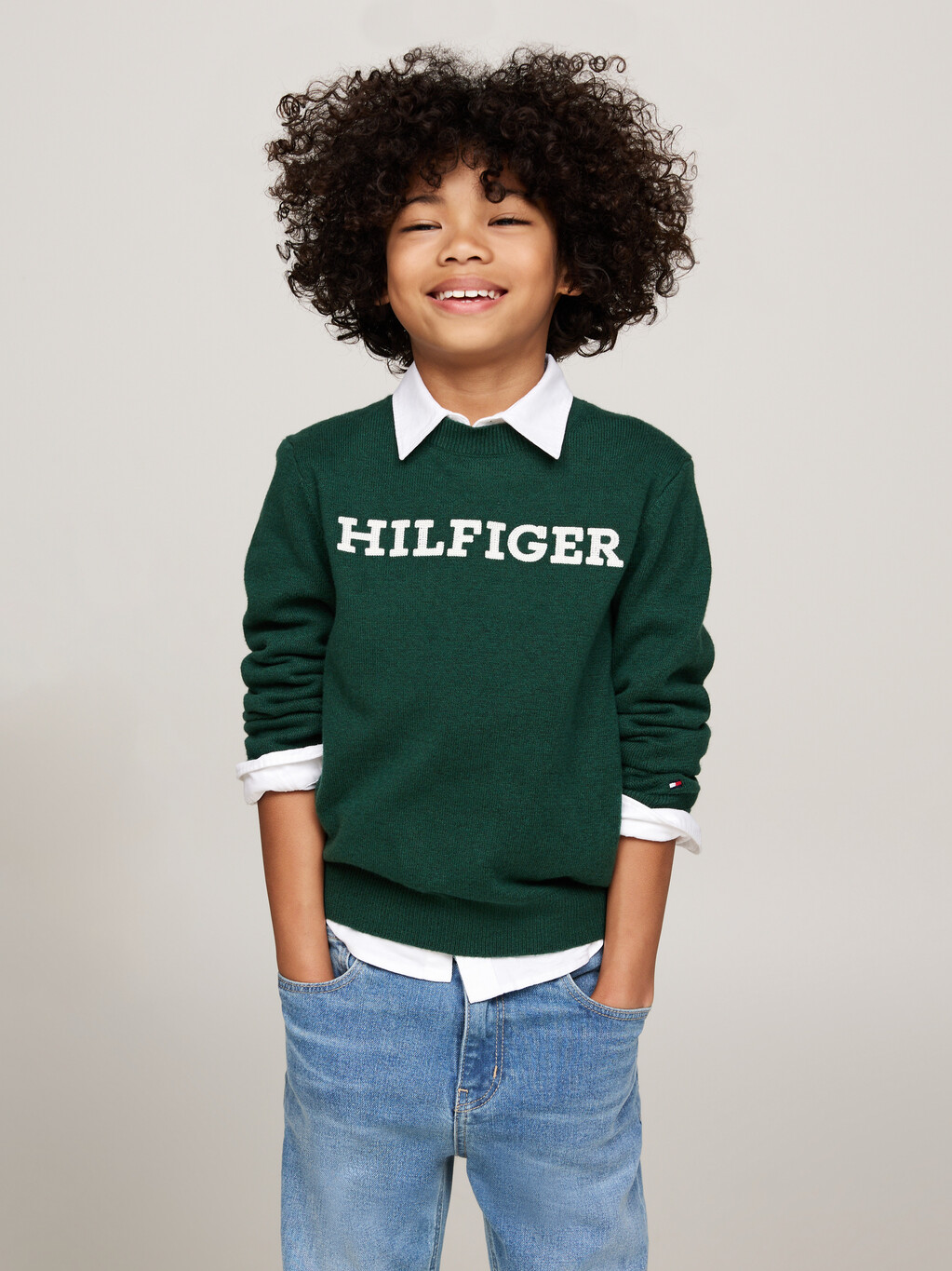 Hilfiger Monotype Crew Neck Jumper, Ornamental Green, hi-res