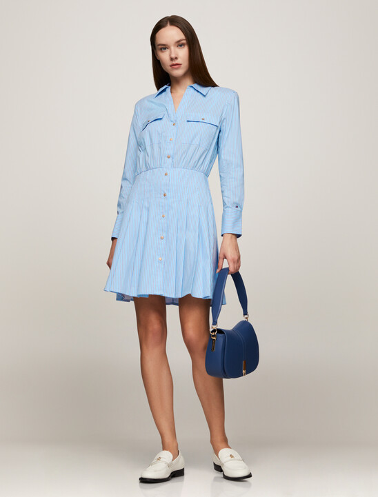 Asia Fit Stripe Pleated Shirt Dress