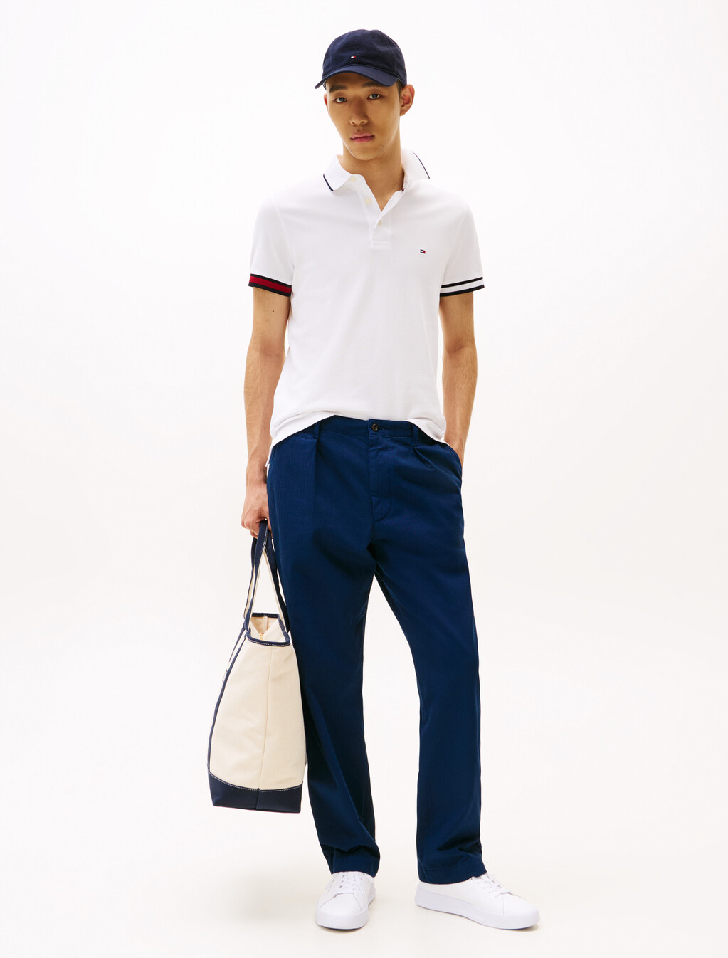 Slim Fit Signature Cuff Polo Shirt, White, hi-res
