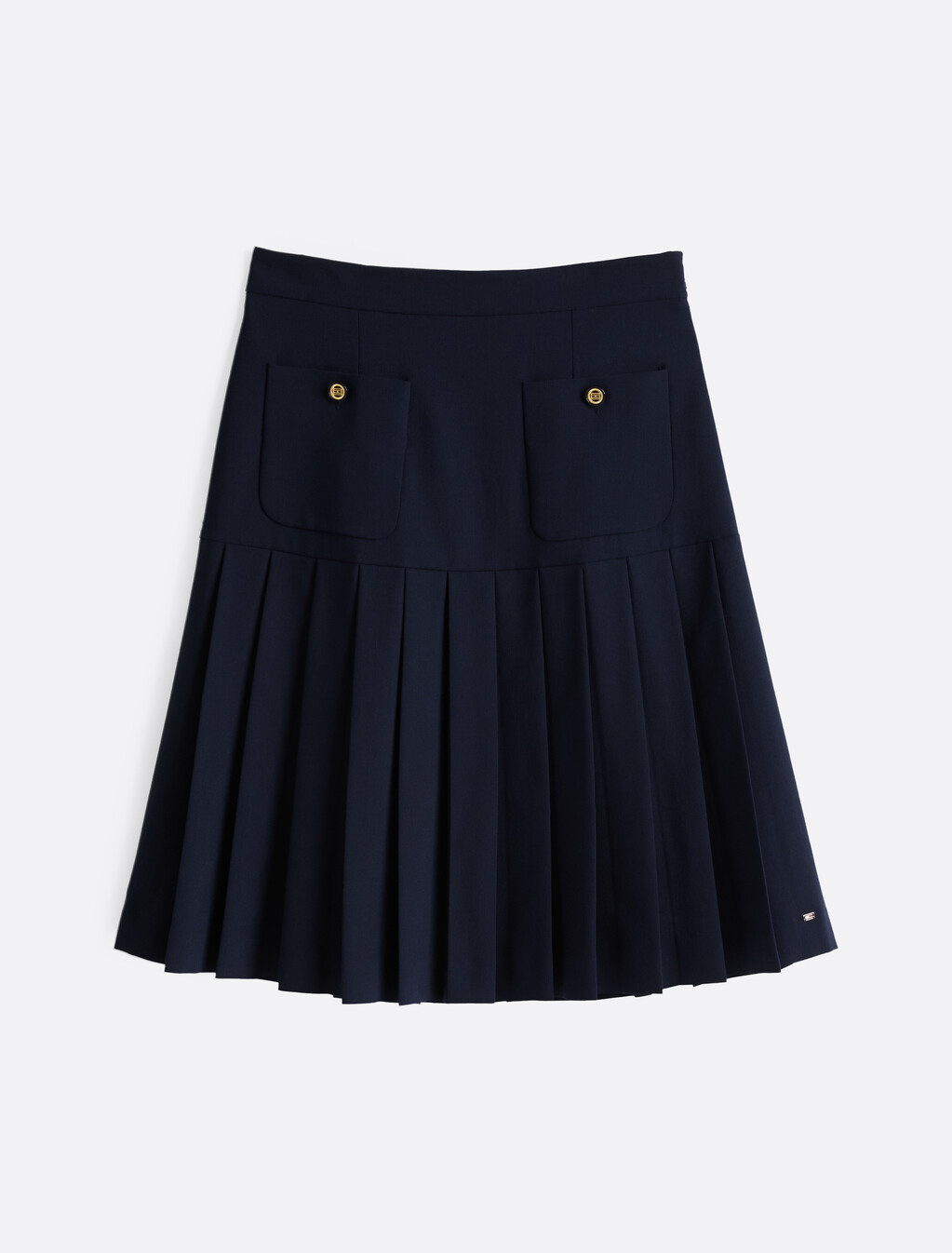 羊毛混紡百褶中長裙裝, Dark Night Navy, hi-res