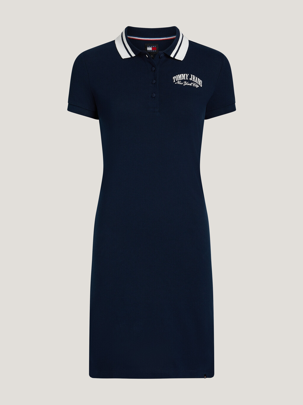 Tipped Collar Fitted Polo Dress, Dark Night Navy, hi-res