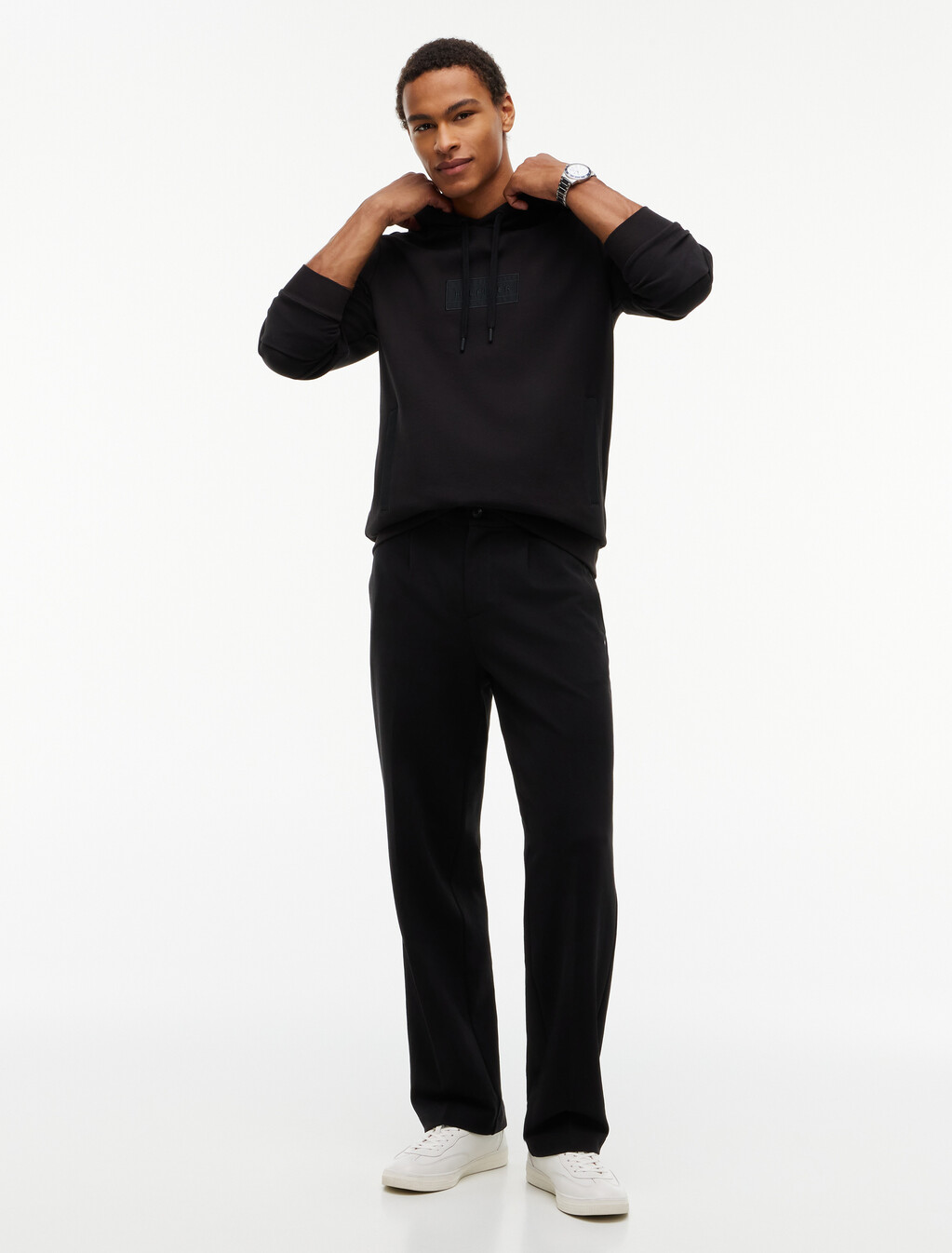 Mixed Texture Twill Joggers, Black, hi-res