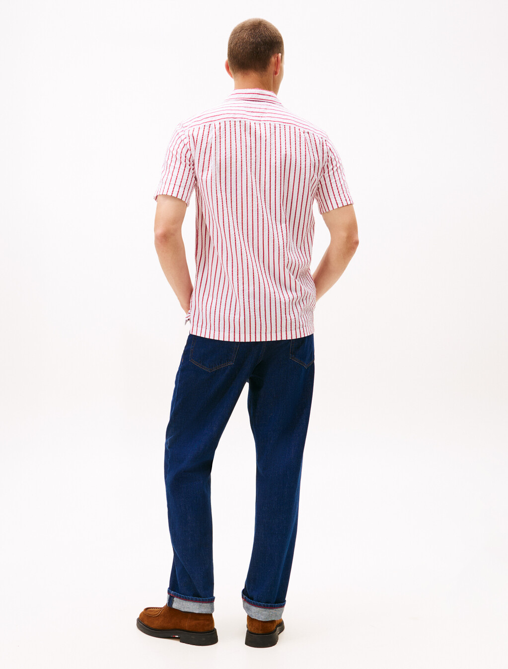 Seersucker Stripe Shirt, Medium Red / Stripe, hi-res